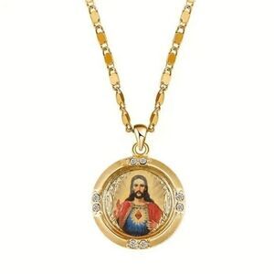 Sacred Heart of Jesus Gold Diamond Pendant Necklace
